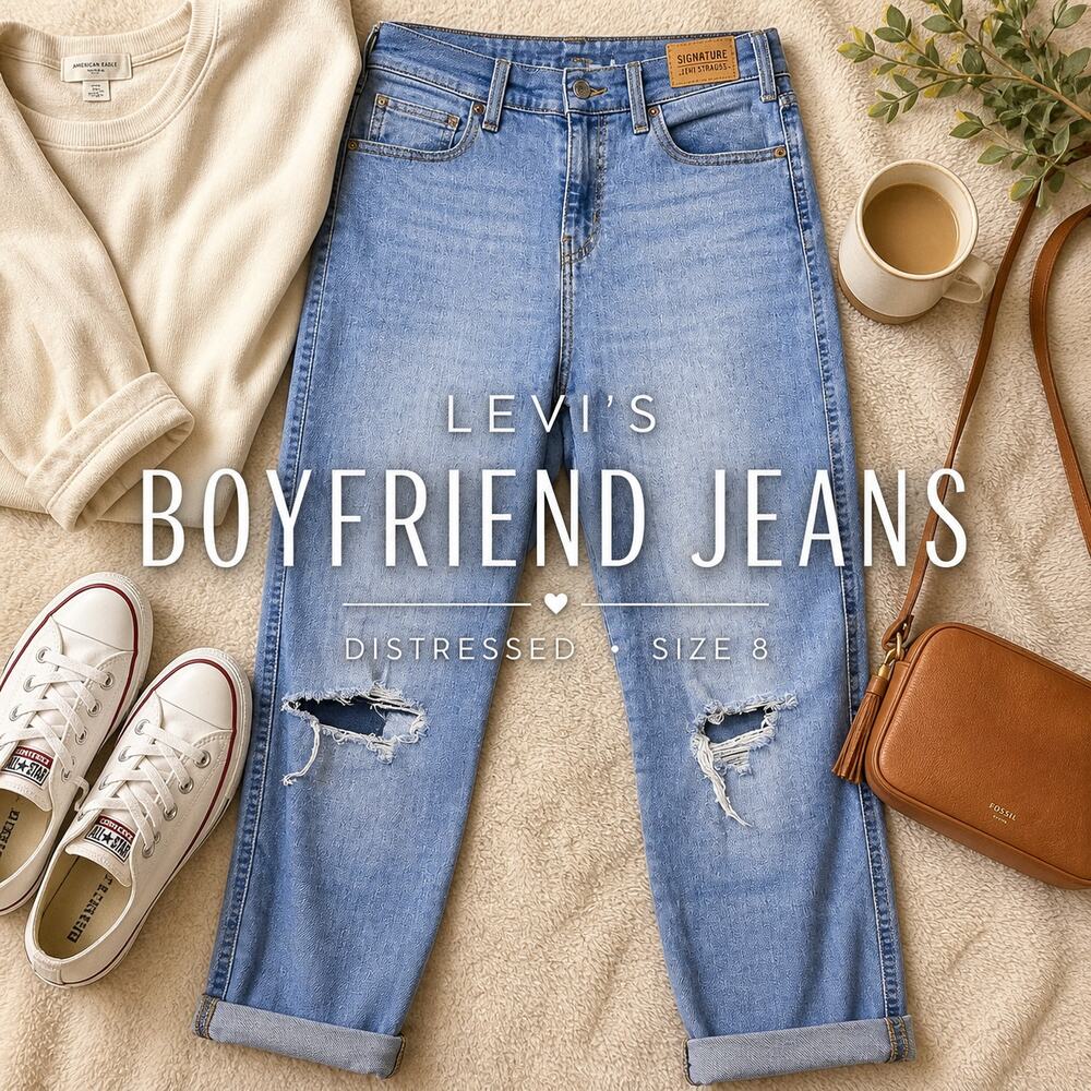 Levi’s Signature Heritage Boyfriend Jeans Distressed Light Wash Size 8 W29
